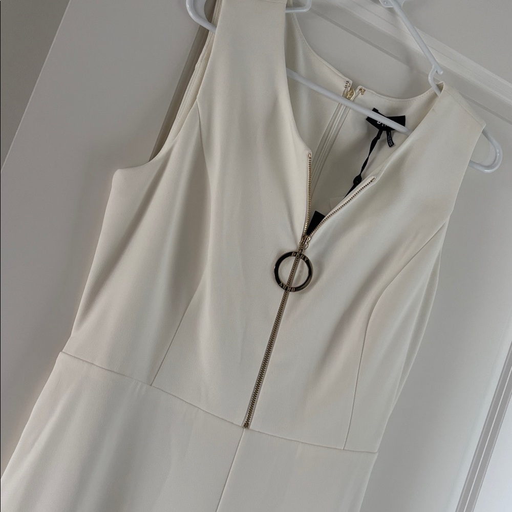 DKNY Cream Sleeveless Jumpsuit with Ring Zip